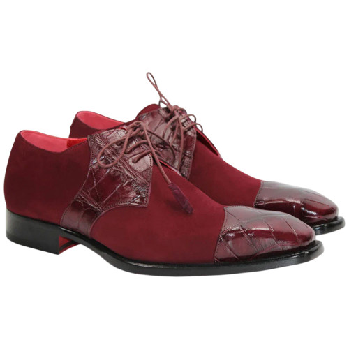 Fennix Landon Men's Burgundy Alligator & Suede Oxfords Shoes