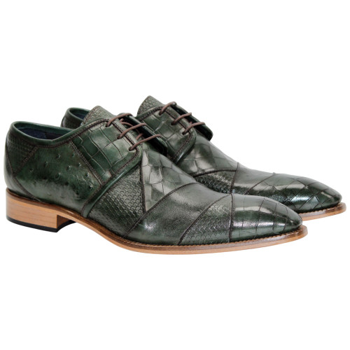 Duca Imperio Men's Green Calf-Skin Leather/Calf Print Oxfords Shoes