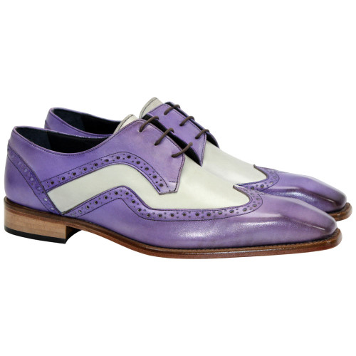 Duca Saranno Men's Lavender/Off White Wing Tip Calf-Skin Leather Oxfords 