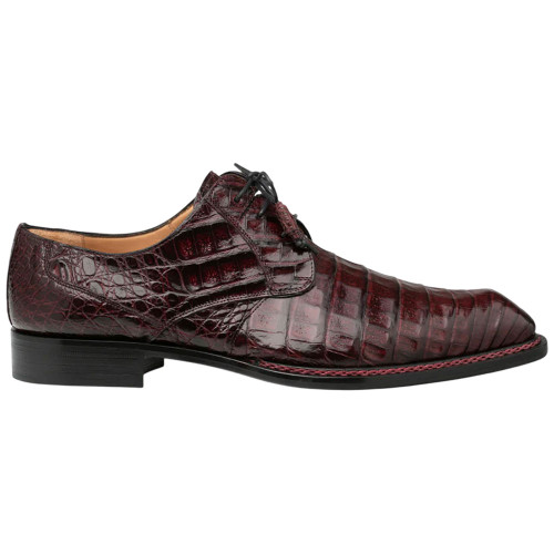 Mezlan Cratos burgundy genuine crocodile derby shoe, side profile view