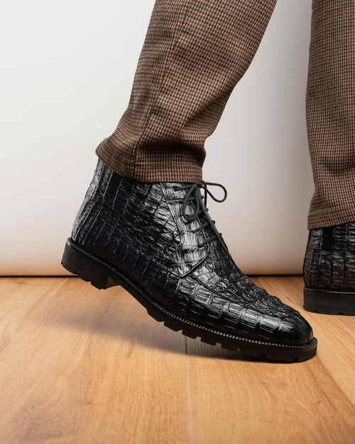 Marco Di Milano Martinelli Genuine Caiman Leather Black Lace-Up Chukka Boots Marco Di Milano Martinelli Genuine Caiman Leather Black Lace-Up Chukka Boots