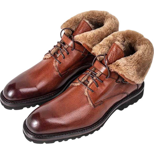 Ugo Vasare George Tan Pebble Grain Leather Fur Boots