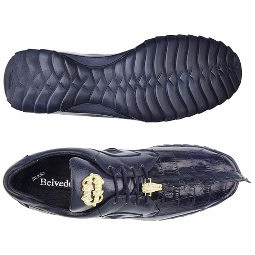 Belvedere Vasco Men's Blue Hornback Crocodile & Soft Calf Sneakers Belvedere Vasco Men's Blue Hornback Crocodile & Soft Calf Sneakers