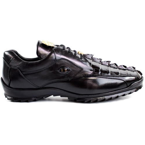 Belvedere Vasco black hornback crocodile sneaker, side profile