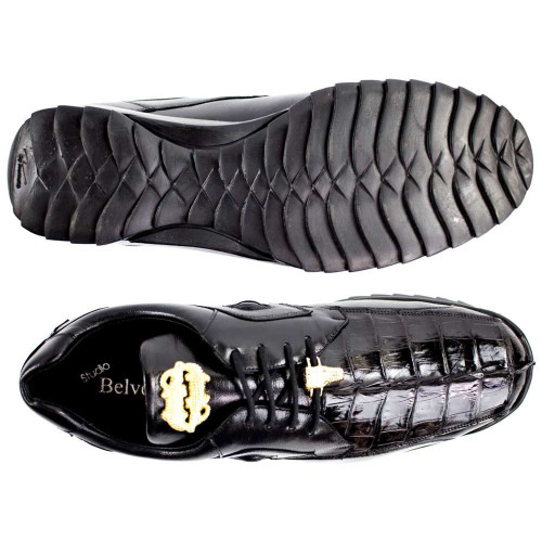 Belvedere Vasco Men's Black Hornback Crocodile & Soft Calf Sneakers Belvedere Vasco Men's Black Hornback Crocodile & Soft Calf Sneakers