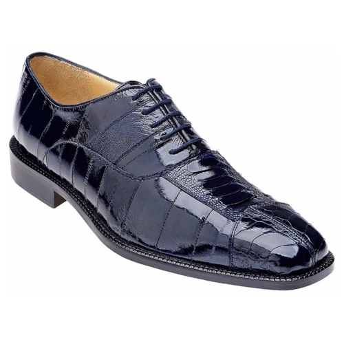 Belvedere Mare navy ostrich and eel skin split-toe Oxford, close-up of eel skin panel detail