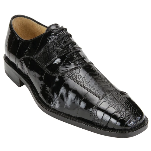 Belvedere Mare black ostrich and eel skin Oxford, close-up of eel skin panel detail