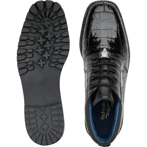 Belvedere Gallardo black caiman crocodile boots, sole and heel detail