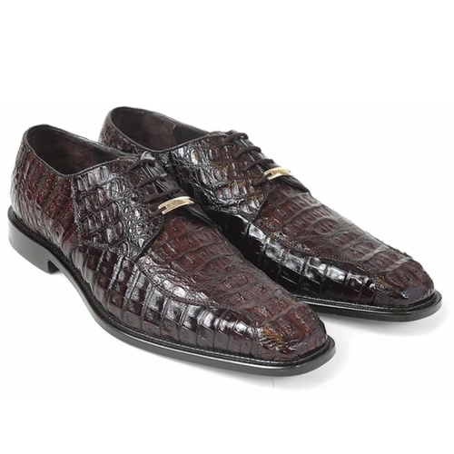 Belvedere Chapo brown hornback crocodile Derby shoes, pair view showing chiseled toe