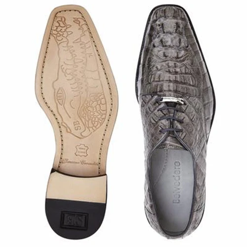 Belvedere Chapo gray hornback crocodile Derby shoes, sole and heel detail