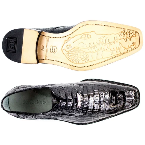 Belvedere Chapo black hornback crocodile Derby shoes, sole and heel detail