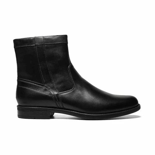 Side profile of the Florsheim Midtown black leather zipper boot showing side zip closure
