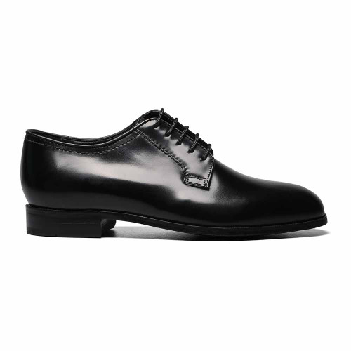 Side profile of the Florsheim Lexington black leather oxford showing plain toe silhouette