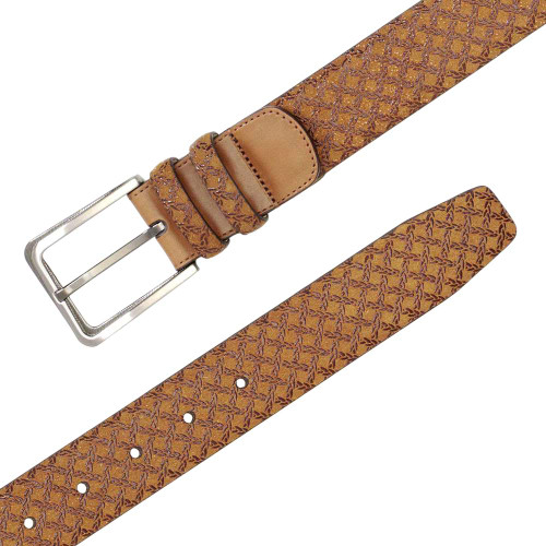 Mezlan Men's Printed Suede and Calf Trim Belt in Tan