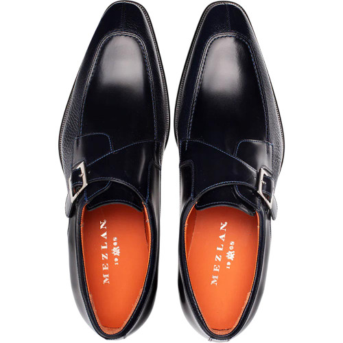 Mezlan Men's Pego Deerskin & Calfskin Monk Strap in Blue Mezlan Men's Pego Deerskin & Calfskin Monk Strap in Blue