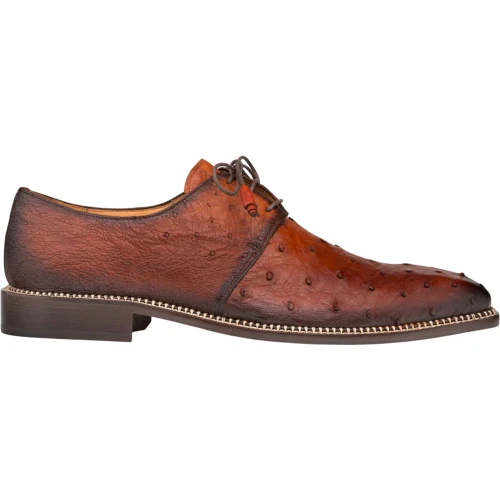 Mezlan Tillson Brandy genuine ostrich derby shoe, side profile view