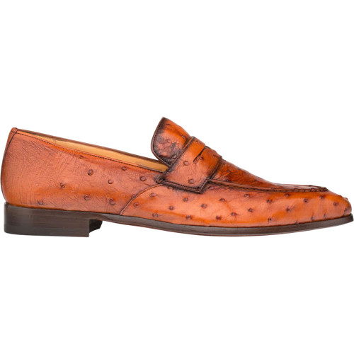 Mezlan Lisbon Brandy genuine ostrich penny loafer, side profile view