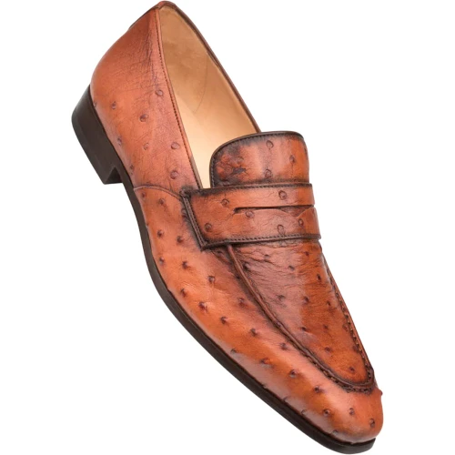 Mezlan Lisbon Brandy genuine ostrich penny loafer, main product hero shot