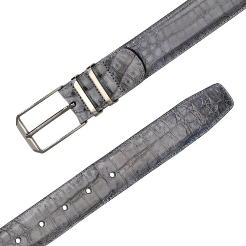 Mezlan Men's Genuine Crocodile Skin Belt in Grey Mezlan Men's Genuine Crocodile Skin Belt in Grey
