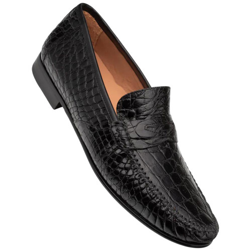Mezlan Armano Moc Toe Black Crocodile Leather Dress Shoes