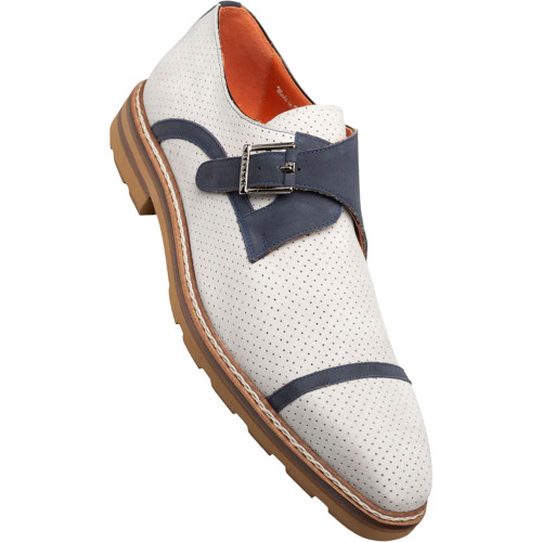 Mezlan Men's Grey/Blue Summertime Rubber-Lite Monk Strap Shoes