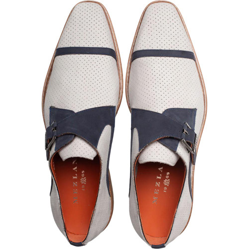 Mezlan Men's Grey/Blue Summertime Rubber-Lite Monk Strap Shoes