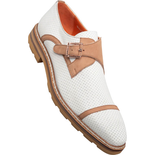 Mezlan Men's Bone/Cognac Summertime Rubber-Lite Monk Strap Shoes