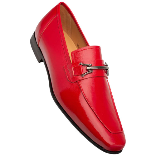 Mezlan Men's Red Hi-Shine Leather Ornament Dress Loafer Guardia
