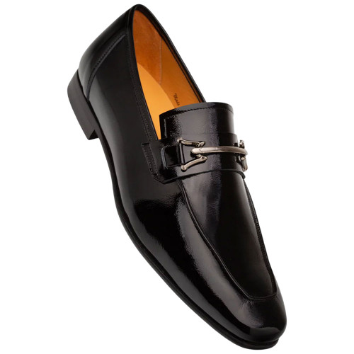 Mezlan Men's Black Hi-Shine Leather Ornament Dress Loafer Guardia