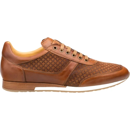 Mezlan Maxim tan calfskin and suede dress sneaker, side profile view