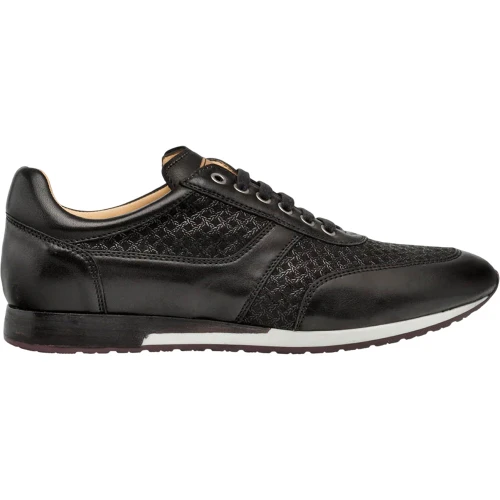 Mezlan Maxim black calfskin and suede dress sneaker, side profile view