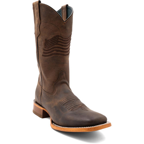 Ferrini Men's Patriot Chocolate Square Toe Leather Cowboy Boots Ferrini Men's Patriot Chocolate Square Toe Leather Cowboy Boots