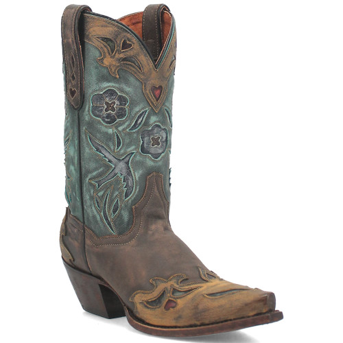 Dan Post Women’s Vintage Bluebird Chocolate & Teal 11” Snip Toe Cowboy Boot Dan Post Women’s Vintage Bluebird Chocolate & Teal 11” Snip Toe Cowboy Boot