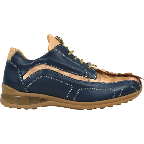 Mauri Flex Men's Wonder Blue and Champagne Exotic Hornback / Nappa Leather Derby Sneakers Mauri Flex Men's Wonder Blue and Champagne Exotic Hornback / Nappa Leather Derby Sneakers
