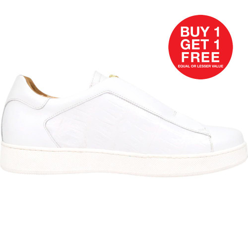 Mauri Regata Men's White Exotic Crocodile / Nappa Leather Slip-On Sneaker