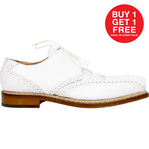 Mauri Don Men's White Exotic Hornback Tail / Pebble Grain Leather Derby Shoes
