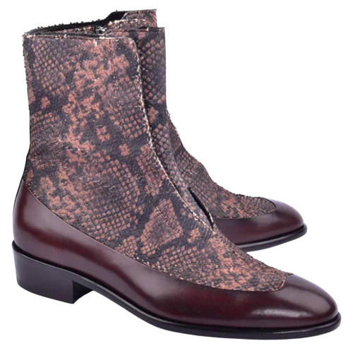Corrente Brown Python Leather Ankle Boot with side zipper for Men