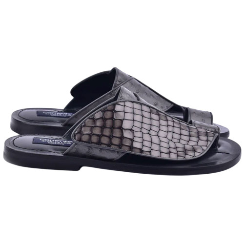 Corrente Men’s Grey Croco Print Ostrich Open Toe Leather Sandal Corrente Men’s Grey Croco Print Ostrich Open Toe Leather Sandal