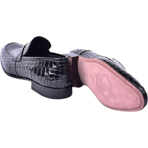 Corrente Men’s Crocodile Embossed Black Almond Toe Loafer Corrente Men’s Crocodile Embossed Black Almond Toe Loafer