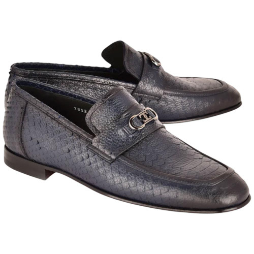 Corrente Men’s Low Cut Navy Python Skin Round Toe Loafer