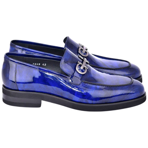 Corrente Men’s Glossy Finish Marble Blue Low Cut Buckle Round Toe Loafer Corrente Men’s Glossy Finish Marble Blue Low Cut Buckle Round Toe Loafer