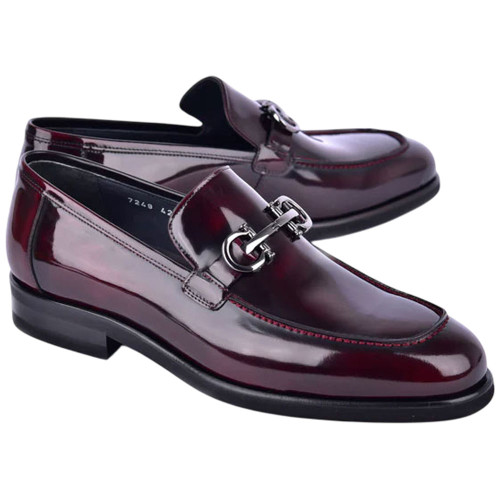 Corrente Men’s Glossy Finish Dark Burgundy Low Cut Buckle Round Toe Loafer Corrente Men’s Glossy Finish Dark Burgundy Low Cut Buckle Round Toe Loafer