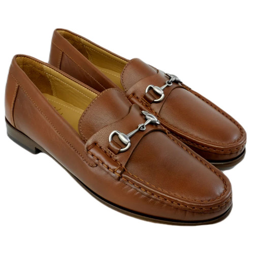 Alan Payne Snaffle II pecan calfskin moc-toe bit loafer, pair, 3/4 view