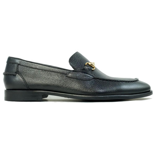 Alan Payne Men's Miami Black Italian Pebble Grain Leather Bit Moc Toe Loafer