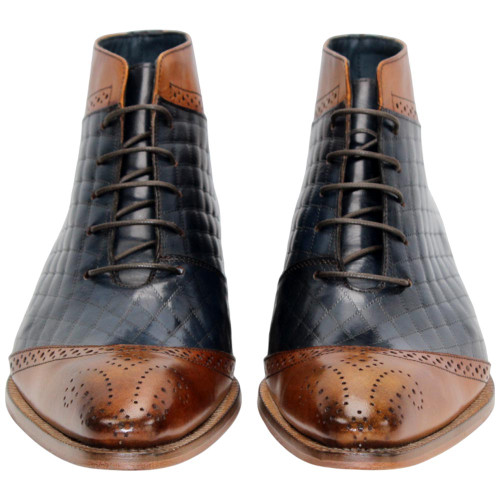 Duca Lauro Cognac/Navy Calfskin Leather Dress Boots for Men