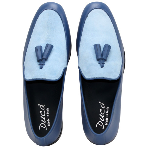Duca Anzio Blue & Lt. Blue Suede Dress Loafers for Men