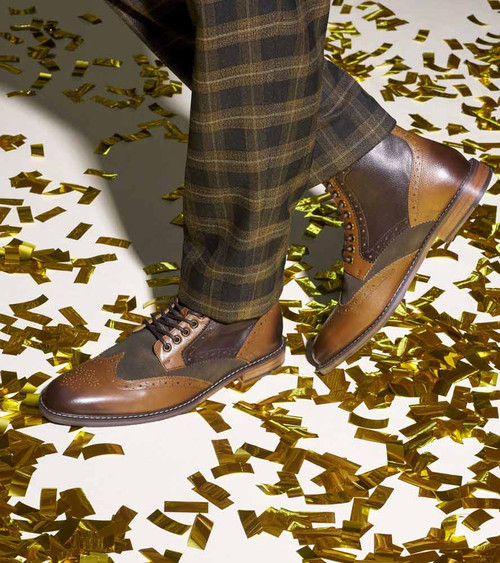 Stacy Adams Finnegan Wingtip Olive Multi Lace Up Dress Boots for Men Stacy Adams Finnegan Wingtip Olive Multi Lace Up Dress Boots for Men