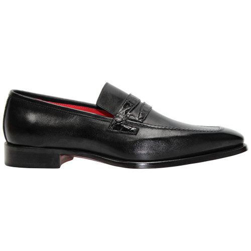 Genuine Alligator Skin & Italian Calf LIAM Black Dress Loafers by Fennix of Italy