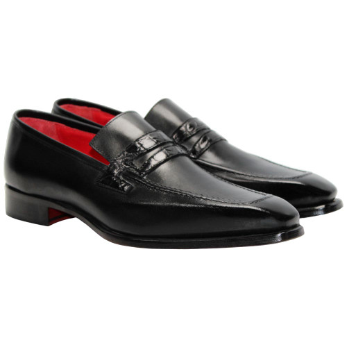 Genuine Alligator Skin & Italian Calf LIAM Black Dress Loafers by Fennix of Italy
