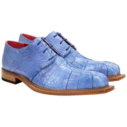 Kingston Lace Up Dress Shoes | Fennix of Italy Alligator & Lizard Skin Shoes in Lt. Blue for Men